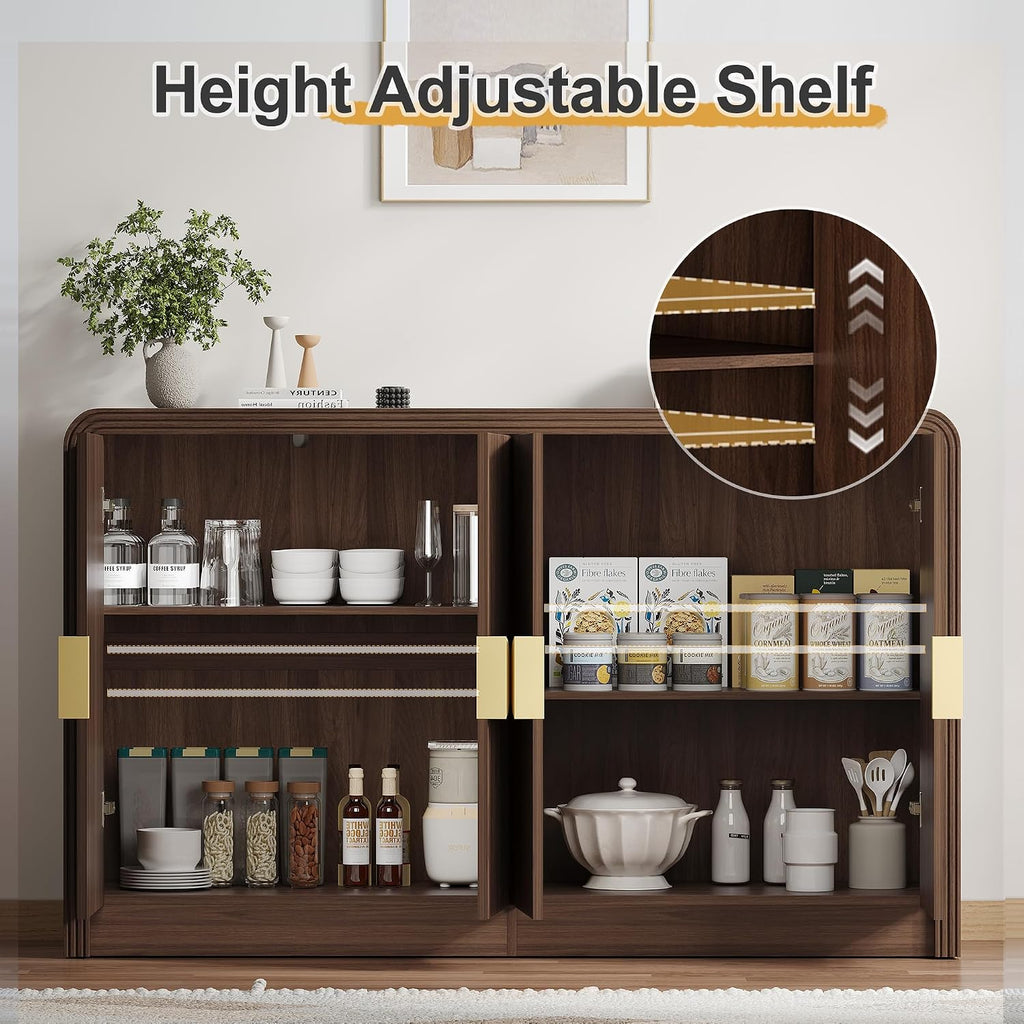Decofy 55" Fluted Buffet Sideboard Cabinet, Modern Mid Century Console Cabinet With Adjustable Shelves & Wavy Grain Doors For Kitchen Cabinet Storage,Living Room,Entryway,Coffee Bar Cabinet (Walnut)