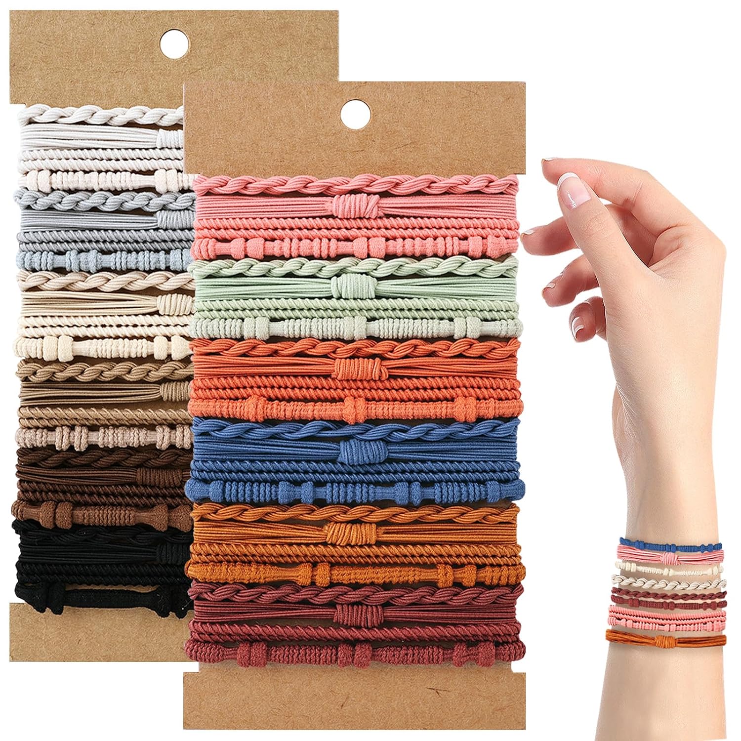 48 Pcs Boho Hair Ties, Elastic Hair Tie Bracelets For Women, Cute Hair Ties No Damage, Ponytail Holders For Girls With Thick And Thin Hair - Multicolor
