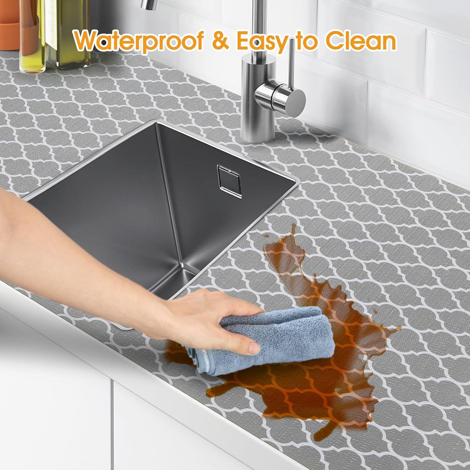 Shelf and Drawer Liner for Kitchen Cabinets Non-Adhesive, Strong Grip Non-Slip Thickened Cabinet Liners for Shelves, Waterproof Mats for Dresser Cupboard, Gray, 12 in x 10 Feet