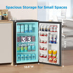 Midea Merm33S1Ast Mini Fridge, 3.3 Cu.Ft Compact Fridge With Internal Light, Adjustable Thermostat, Reversible Door, Low Noise For Dorm, Office, Bedroom, Stainless Steel