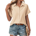 Short Sleeve Summer Tops for Women Casual Button Down Shirts Solid/Striped Business Work Blouses