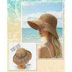 Senker Fashion Beach Straw Hats for Women, Handmade Floppy Bucket Sun Hat for Summer Vacation Wide Brim Packable Travel