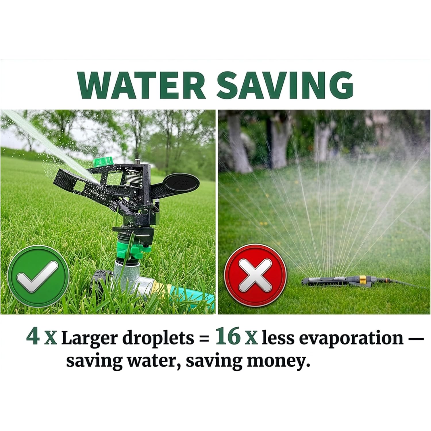 Apt Sprinklers For Yard Lawn & Garden| 80 To 5800 Sq Ft Adjustable (2-Pack) | Pulsating Impact Rotating Custom Pattern Commercial Farming Grade Water Saving Sprinkler With 4X Larger Droplets