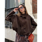 Womens Faux Suede Bomber Jacket Oversized Batwing Long Sleeve Zip Up Cropped Coat Streetwear