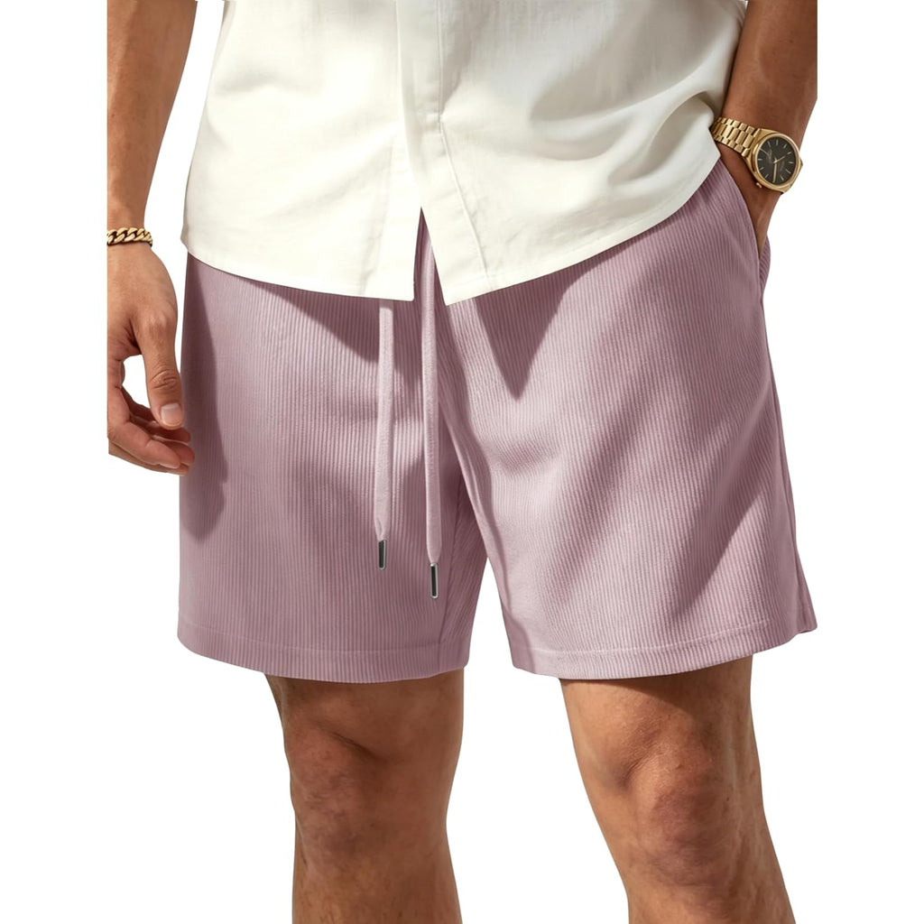 Tacvasen Men'S Corduroy Casual Shorts 6" Inseam For Summer Beach Vacation | Elastic Waist,Drawstring,Pockets,Corduroy Texture,Casual Fit 6 Inch Inseam,Lightweight Shorts For Summer Beach,Soft Lounging