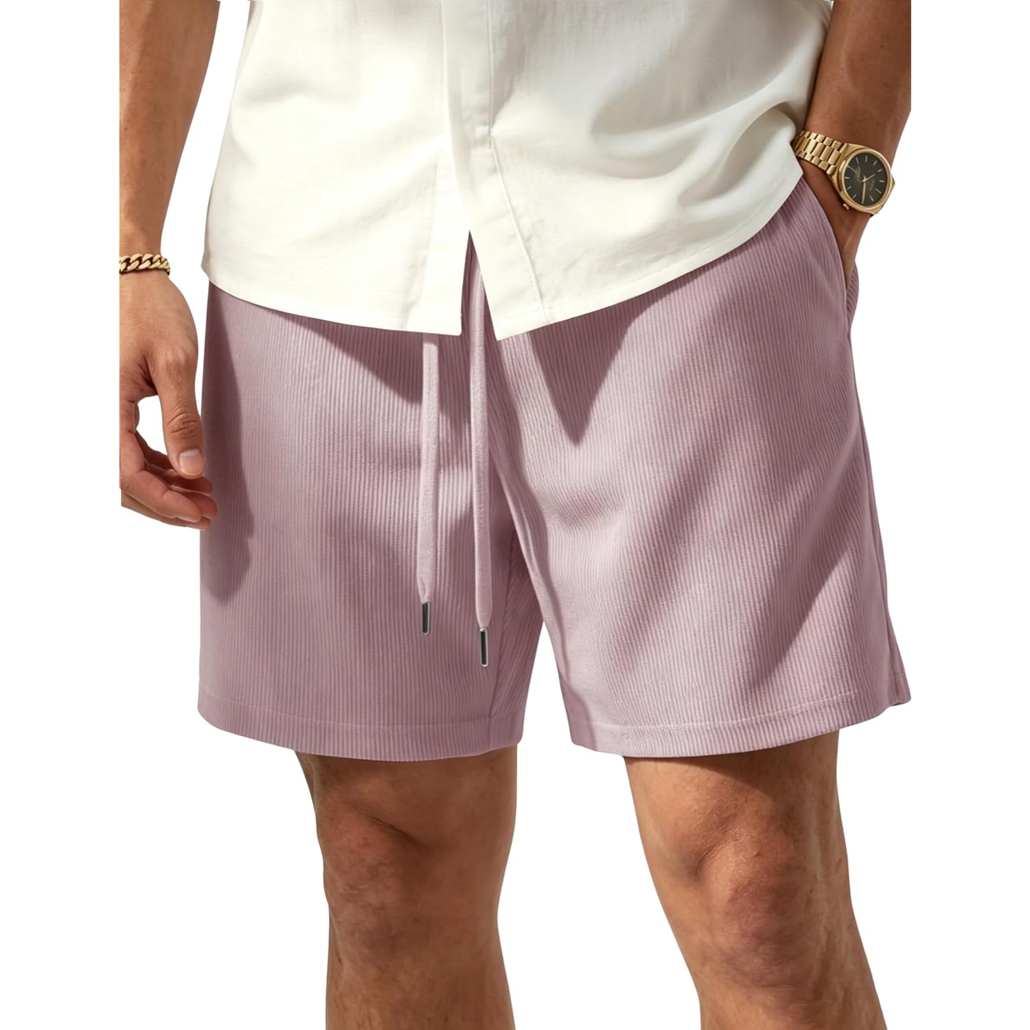 Tacvasen Men'S Corduroy Casual Shorts 6" Inseam For Summer Beach Vacation | Elastic Waist,Drawstring,Pockets,Corduroy Texture,Casual Fit 6 Inch Inseam,Lightweight Shorts For Summer Beach,Soft Lounging