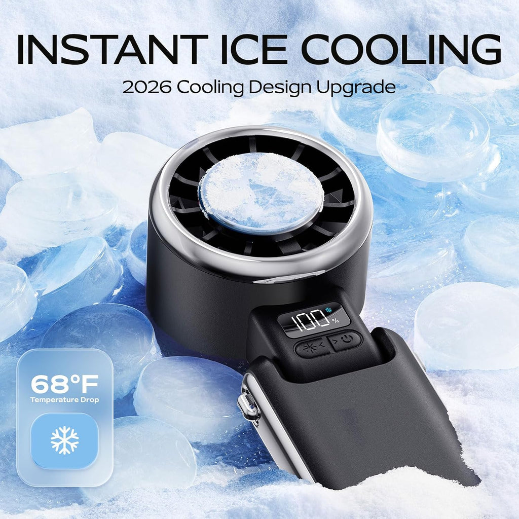 Portable Handheld Fan With Ice Cooling-5 Gear High Speed Turbo Personal Fan Rechargeable,Up To 13 Hrs,Mini Fan Handheld,Europe Travel Essentials Accessories, Beach Vacation, Gifts For Women