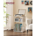 Vasagle Record Player Stand, 3-Tier Side Table, Vinyl Record Storage Up To 100 Albums, End Table For Living Room, Bedroom, Rustic White Ulet275W01