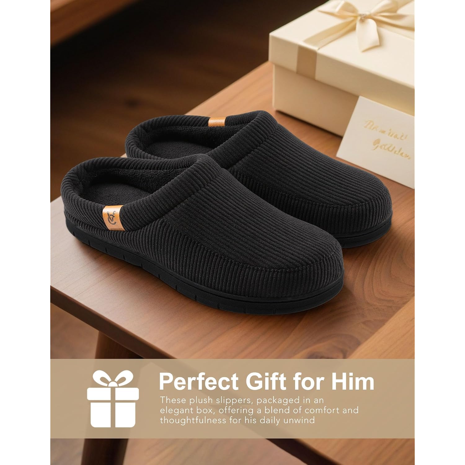 Veracosy Men'S Memory Foam Slippers Comfy Durable Moccasin House Shoes