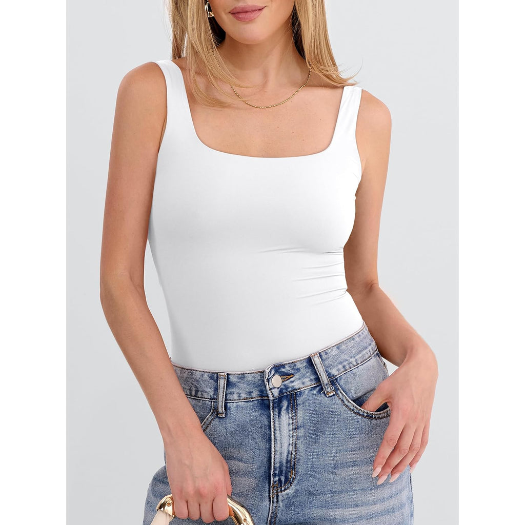 Tank Top for Women Summer 2026 Double Lined Sleeveless Square Neck Basic Tight Workout Tees Shirts