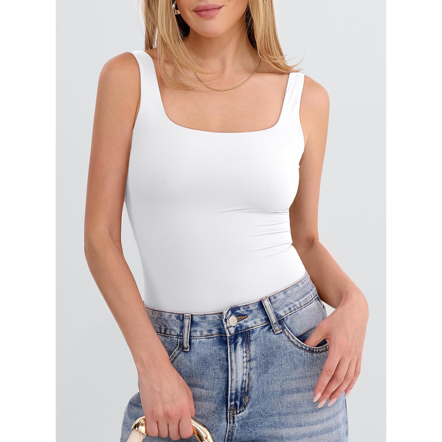 Tank Top for Women Summer 2026 Double Lined Sleeveless Square Neck Basic Tight Workout Tees Shirts