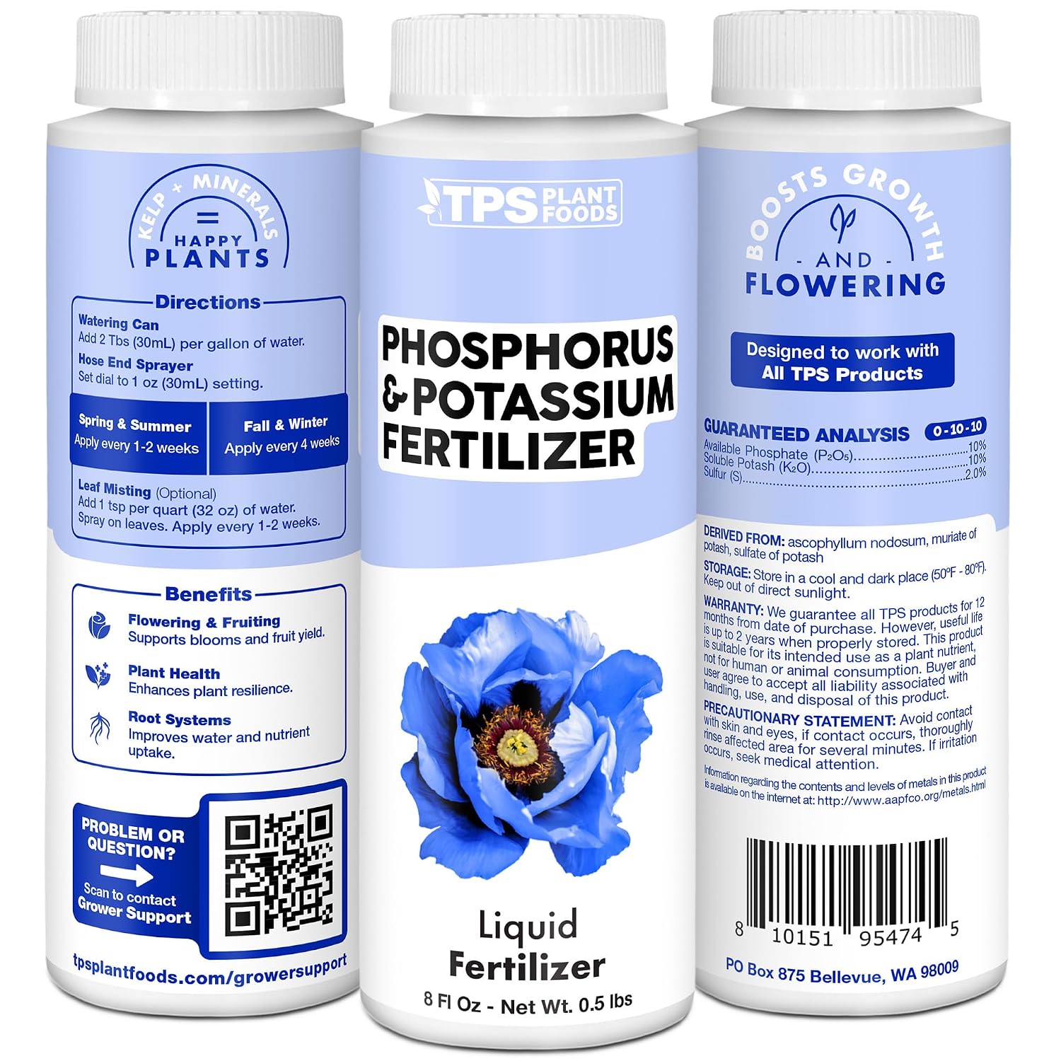 Phosphorus & Potassium Fertilizer – Liquid Bloom Booster For Strong Roots, Better Blooms & Improved Fruit Development, 8 Oz