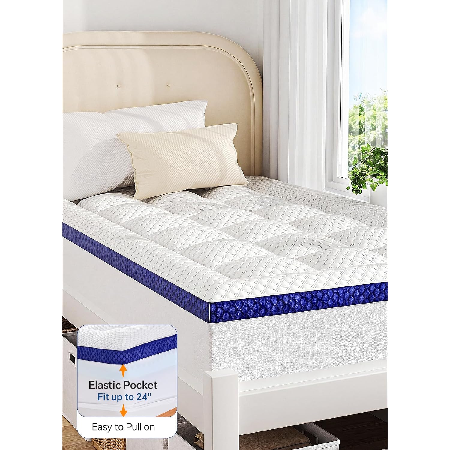Bedelite Dorm Room Essentials Twin Xl Mattress Topper For College Students Back To School, Ultra Soft Mattress Pad, Plush Pillow Top Bed Cover, Shredded Memory Foam Filling