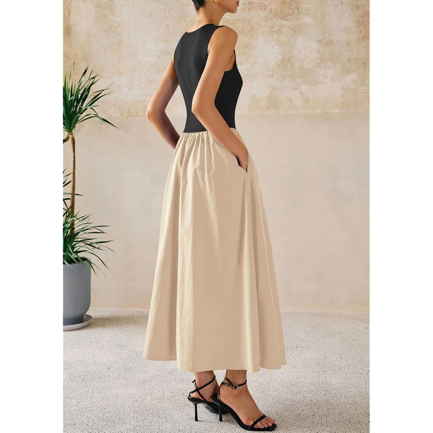 Prettygarden Maxi Dresses For Women 2026 Summer Casual Sleeveless Patchwork Flowy Vacation Sundress Knit Long Work Tank Dress