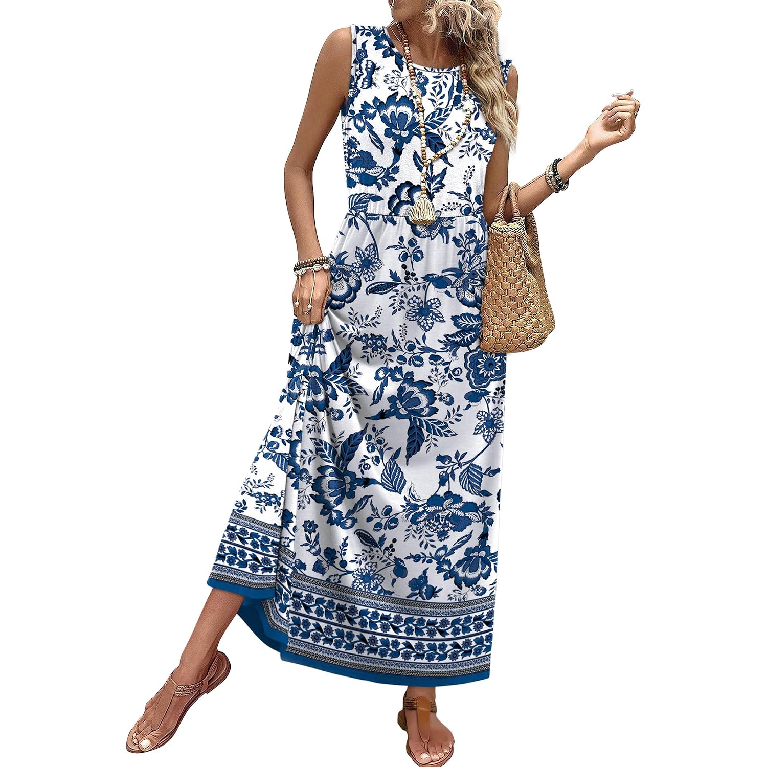 Wiholl Summer Dresses For Women 2026 Maxi Dresses Long Flowy A Line Sleeveless Sundresses With Pockets