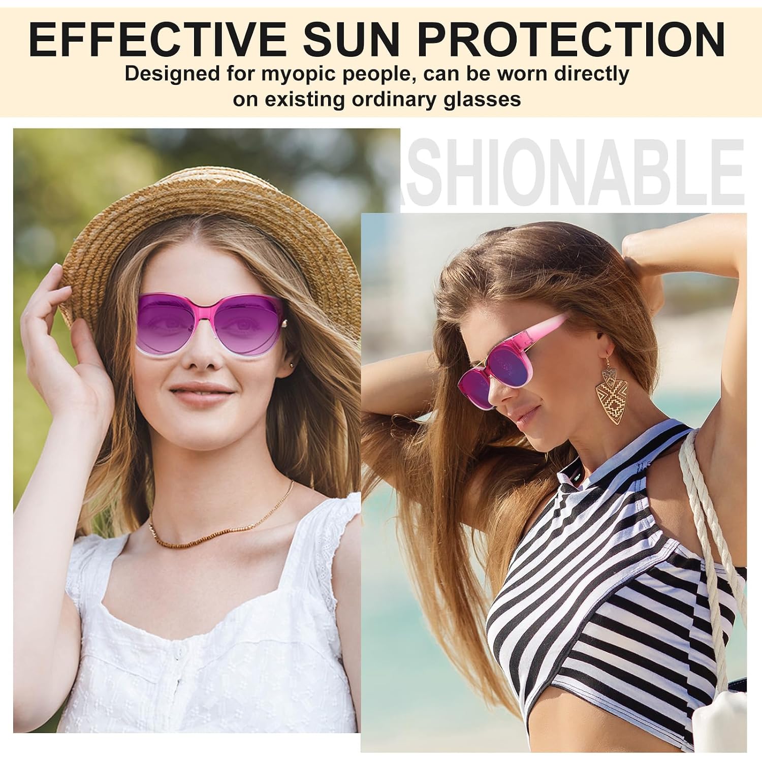 2 Pcs Polarized Fit Over Sunglasses for Women, Large Round UV400 Protection Sunglasses Trendy Fit Over Sunglasses Purple, Pink