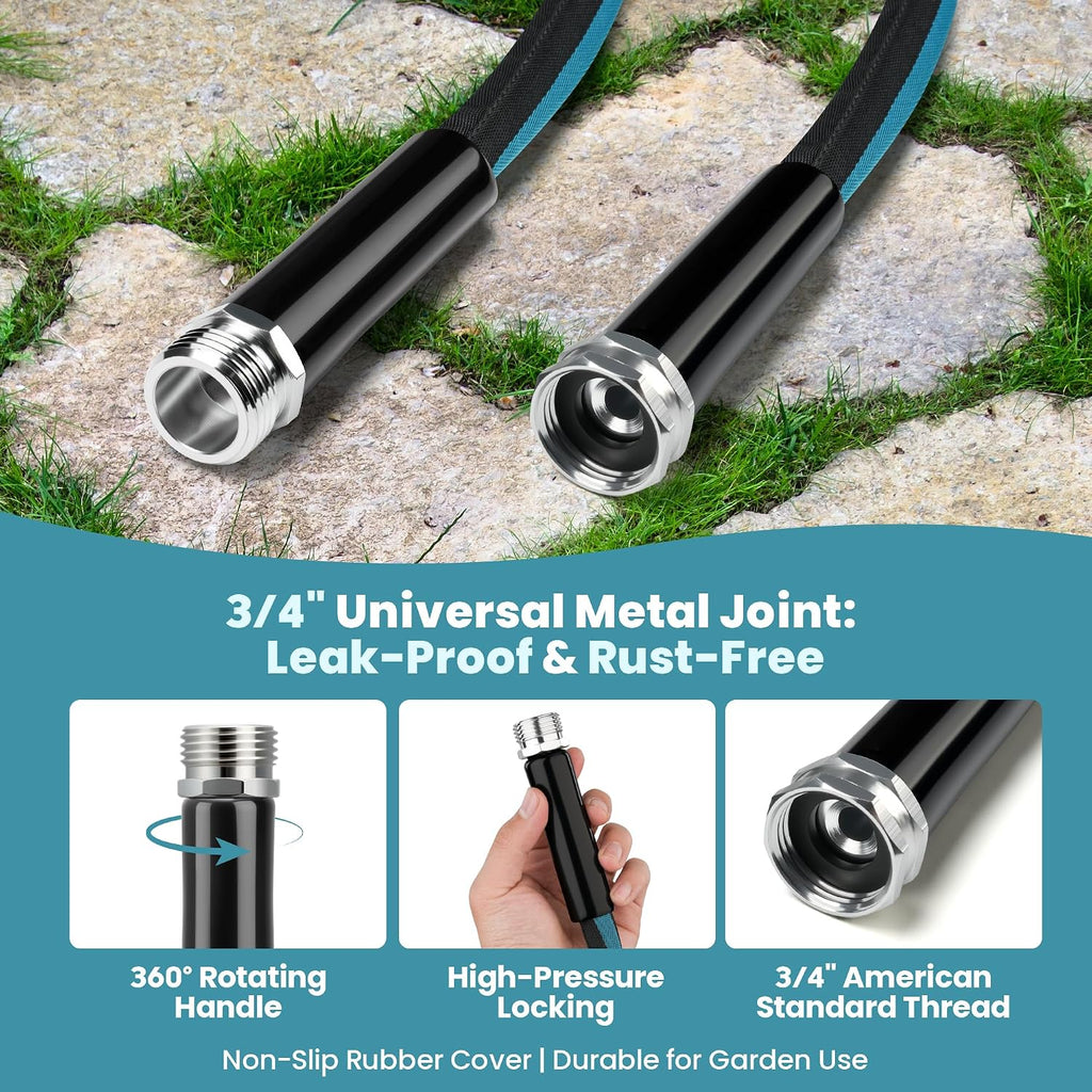 Garden Hose Water Hose – 100Ft Lightweight Flexible Outdoor Hose, Kink-Free, Weather Resistant, 3/4” Metal Fittings, 10-Function Spray Nozzle For Yard Car Wash