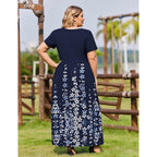 In'Voland Plus Size Maxi Dresses For Women Summer Petal Short Sleeve Dress Casual Loose Flowy Long Sundress With Pockets