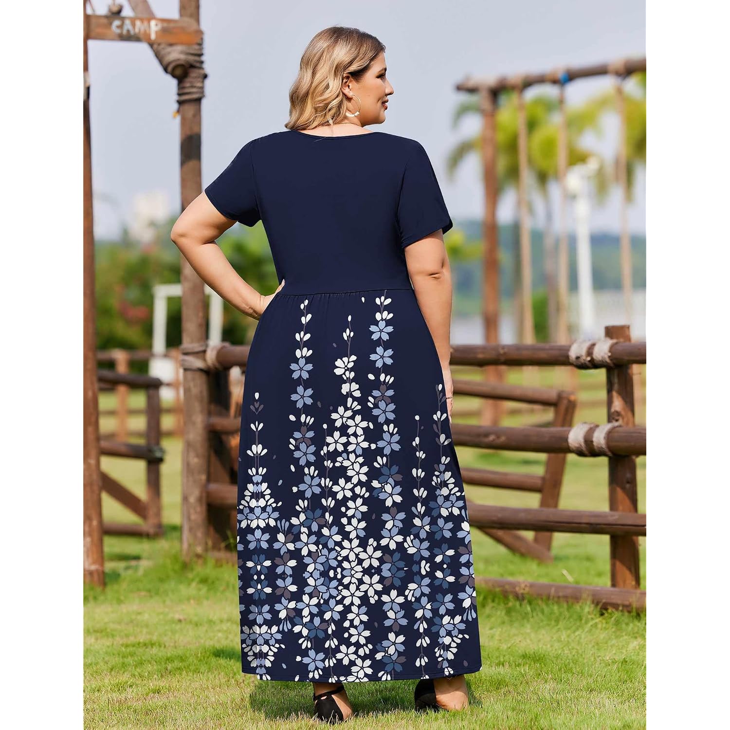 In'Voland Plus Size Maxi Dresses For Women Summer Petal Short Sleeve Dress Casual Loose Flowy Long Sundress With Pockets