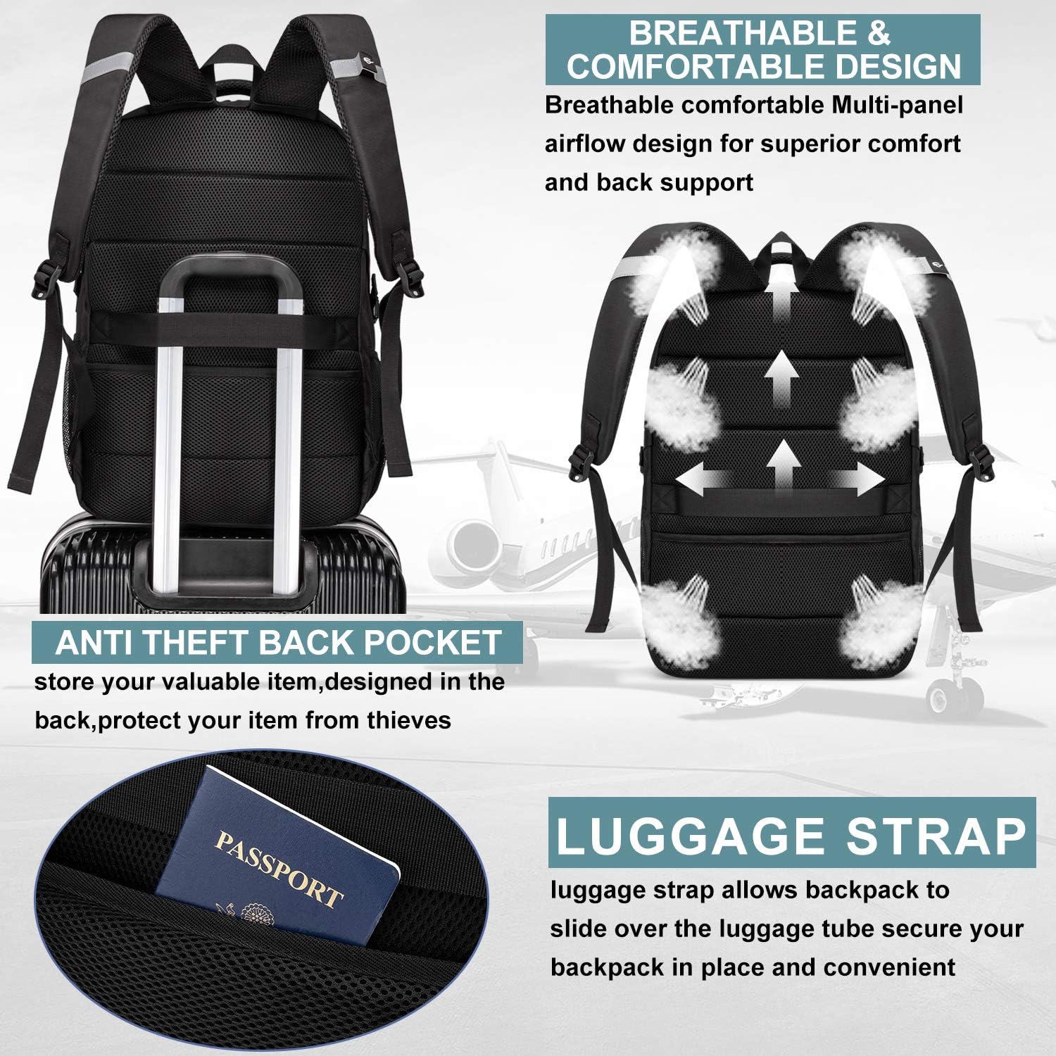 Extra Large Backpack For Men 50L,Water Resistant 17.3 Inch Travel Laptop Backpack With Usb Charging Port,Tsa Friendly Big Business Anti Theft Computer Bag Work College School Bookbags Gifts,Black