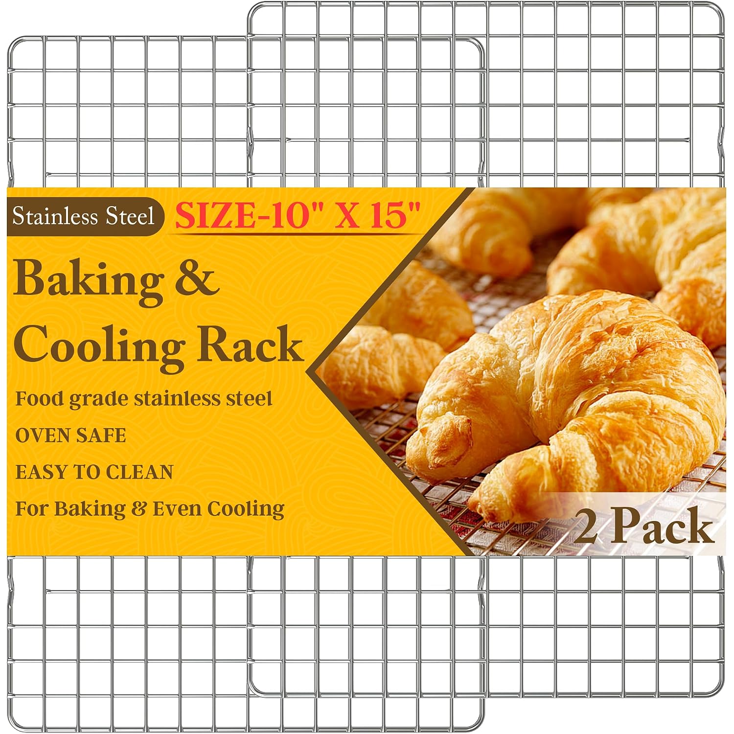 2Pcs Cooling Racks For Cooking And Baking - 10" X 15"Heavy Duty Stainless Steel Wire Rack For Baking, Grilling, Roasting - Oven & Dishwasher Safe - Fits Jelly Roll Sheet Pan-Silver