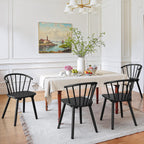 Lue Bona Black Dining Chairs Set Of 4, Farmhouse Wood Dining Chairs With Semicircular Backrest, Spindle Dining Chair For Kitchen And Dining Room, 18 Inch