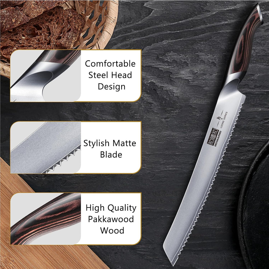 Hoshanho Bread Knife 10 Inch, Japanese High Carbon Stainless Steel Serrated Bread Knives, Professional Bread Cutting Knife For Homemade Bread