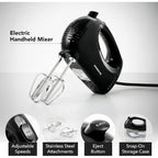 OVENTE 5-Speed Corded Electric Hand Mixer with Stainless Steel Whisks, Compact Portable Design with Snap-On Storage Case,150W Lightweight Handheld Mixer for Baking & Cooking, Black HM151B