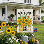 Summer Sunflower Garden Flag Mason Jar Double Sided 12X18 Inches Small Burlap Seasonal Welcome Yard Porch Decoration For Outside