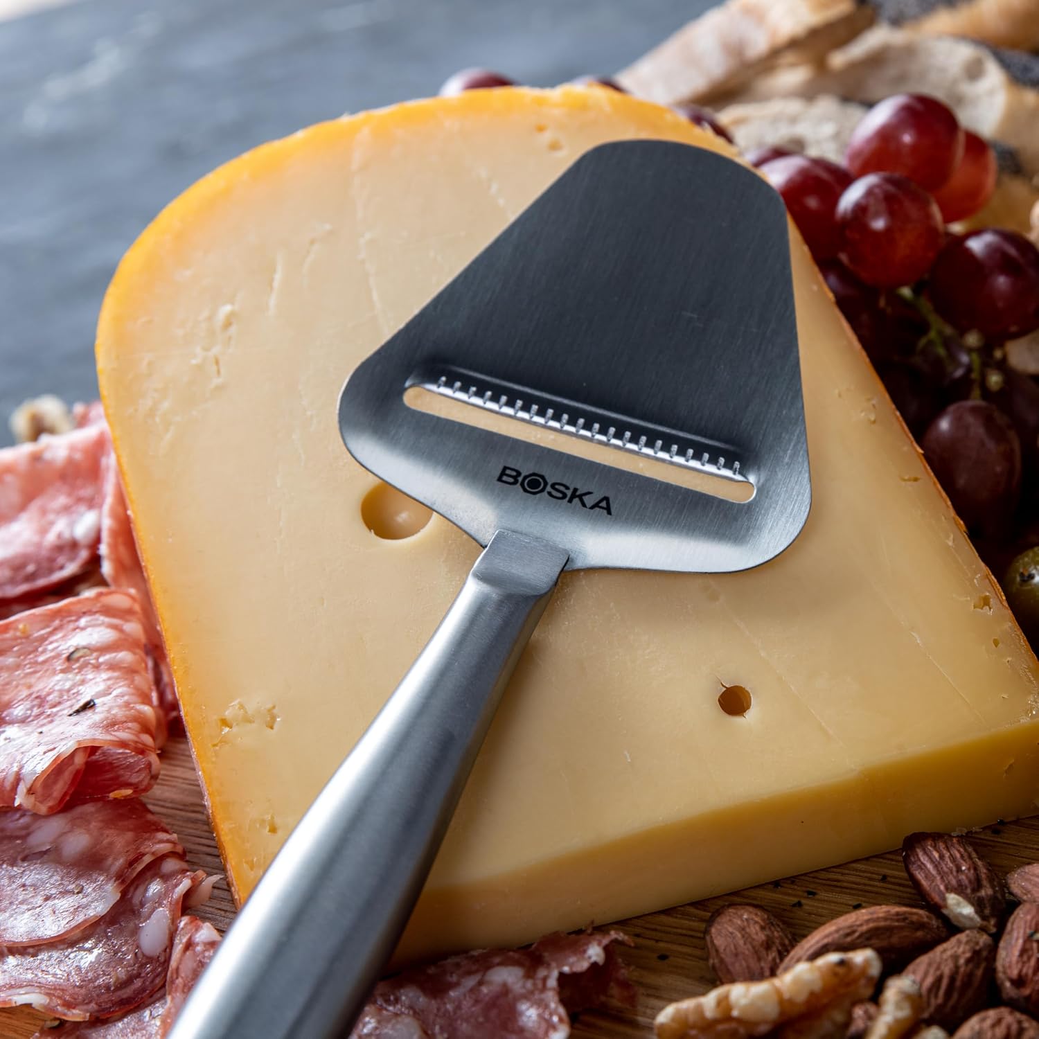 Boska Stainless Steel Cheese Slicer - Copenhagen For All Types Of Cheese - Multi-Functional Cheese Slicer - Handheld Slicer - Silver Non-Stick - Dishwasher Safe - For Kitchen Cooking