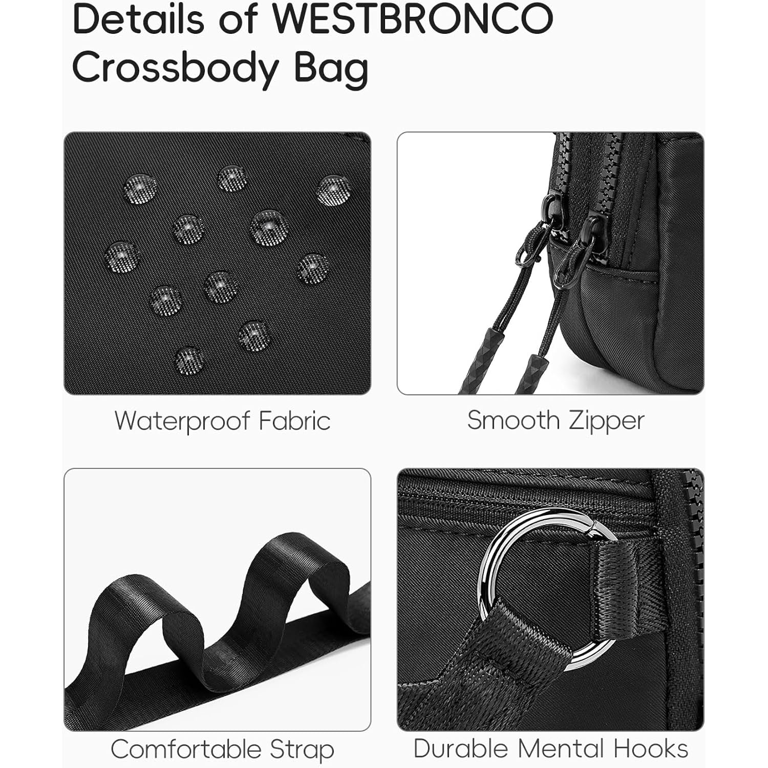 Westbronco Small Crossbody Bags For Women Nylon With Adjustable Strap, Zipper Crossbody Purse, 1L Shoulder Bag For Travel