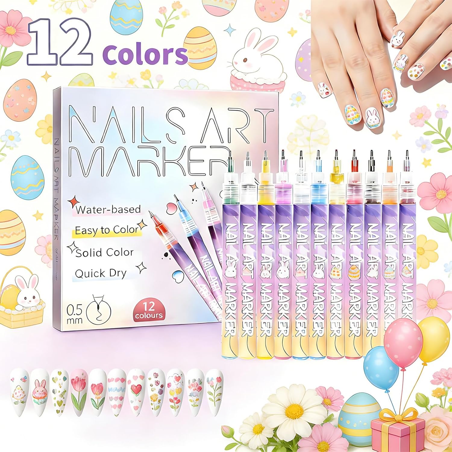 Mothers Day Gifts Nail Art Pens Set 12 Colors,Nail Art Markers Polish Pen 0.5mm for 3D Nail Art,Diy Nail Art Tools for Dotting Drawing Painting Point Liner for Home Salon