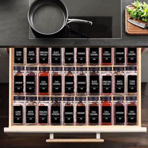 25 Spice Jars With 547 Labels- Glass Spice Jars With Black Metal Caps, 4Oz Empty Spice Containers With Shaker Lids, Funnel, Chalk Pen, Square Seasoning Bottles For Spice Rack, Drawer, Cabinet