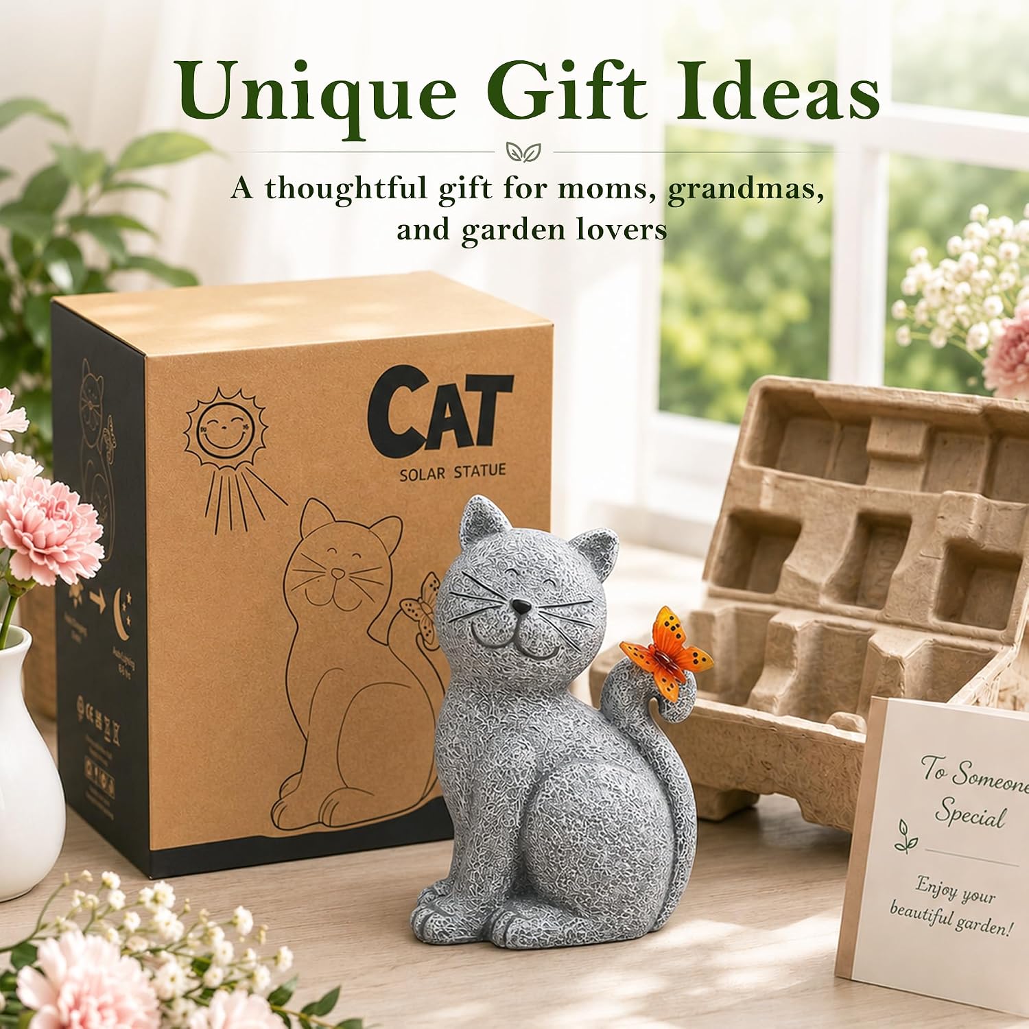 Cat Outdoor Statues For Garden: Outside Decor With Butterfly Clearance For Yard Art Lawn Ornaments Porch Patio Balcony Home House - Gifts For Mom Grandma Women
