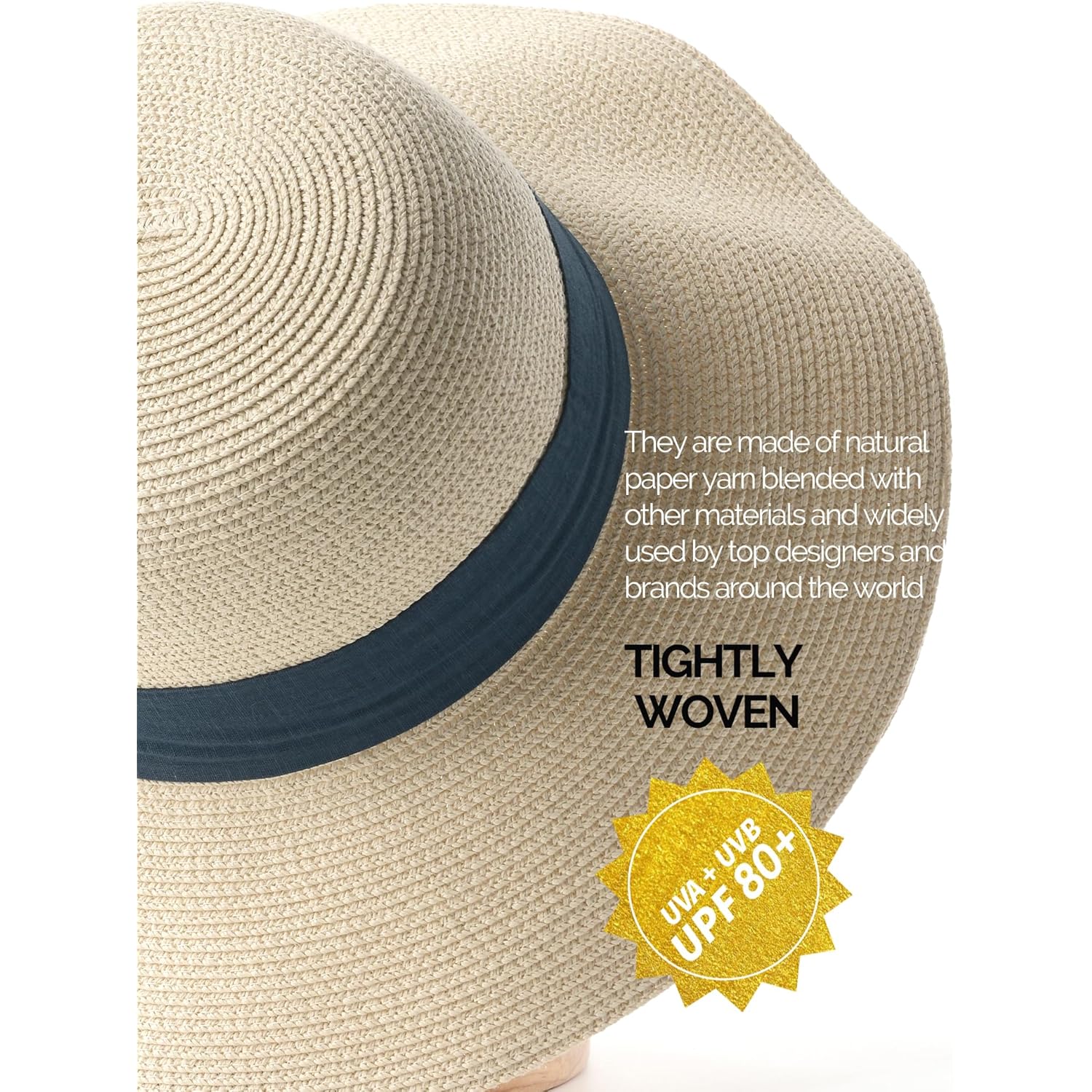 FURTALK Womens Beach Sun Straw Hat UV UPF 80+ Travel Foldable Brim Summer UV Hat