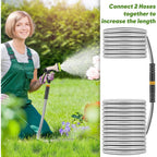 Garden Hose 50 Ft, Stainless Steel Water Hose With 10 Function Nozzle Flexible, Heavy Duty, Lightweight, No-Kink, Pet Proof, Puncture Proof Hose Metal For Yard, Outdoor