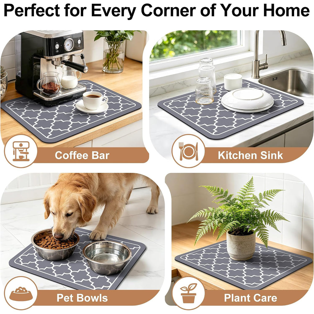 Wiselife Dish Drying Mat Super Absorbent Drying Mat Large Dish Drying Mats For Kitchen Counter Easy Clean Dish Mat Kitchen Drying Mat15"X 18" Stylish Grey