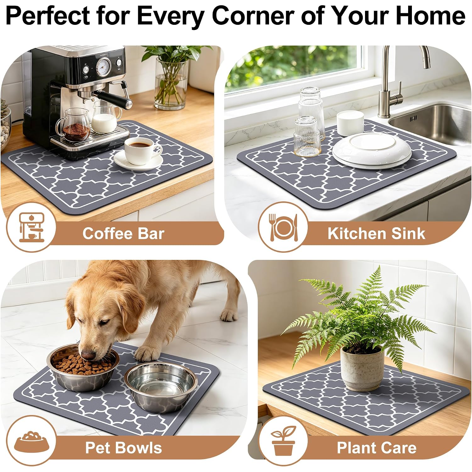 Wiselife Dish Drying Mat Super Absorbent Drying Mat Large Dish Drying Mats For Kitchen Counter Easy Clean Dish Mat Kitchen Drying Mat15"X 18" Stylish Grey