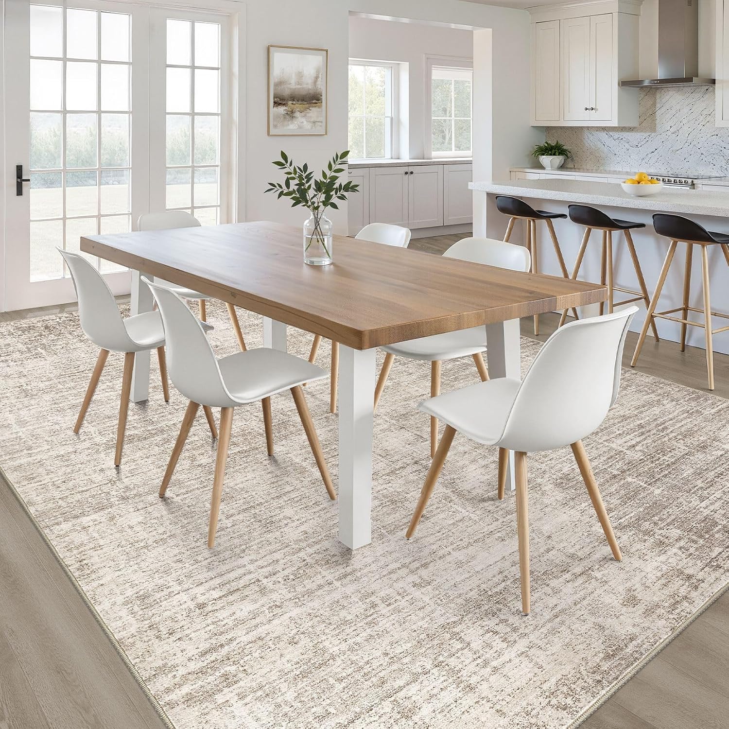 8X10 Area Rugs Living Room: Washable Large Neutral Brown Rug Abstract Soft Modern Stain Resistant Indoor Floor Non-Slip Carpet For Bedroom Nursery Kids Office Playroom Dining Room Under Table Home