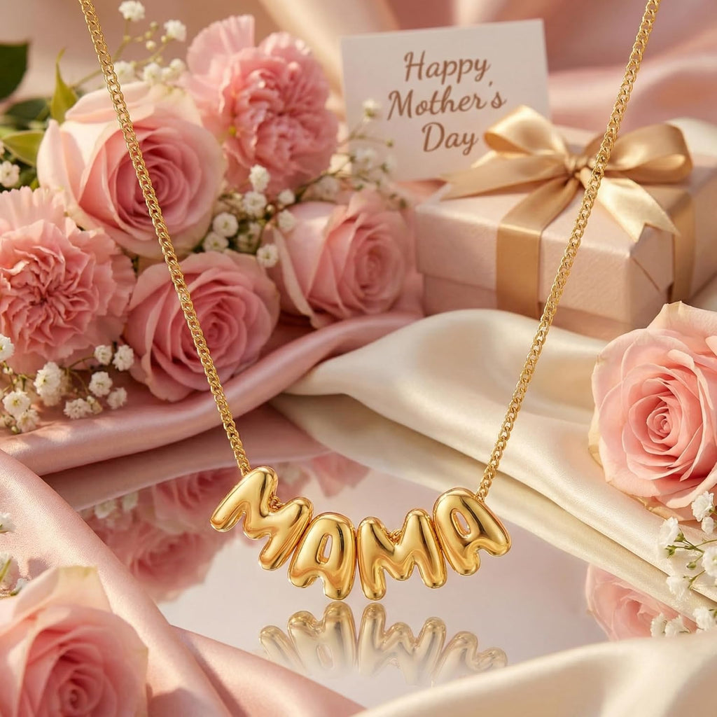 SLOONG Mama Necklace Letter Necklace 18K Gold Plated Dainty Mother and Daughter Matching Gift for New Mom Boyfriends Mom Women Mother's Day Mama Gifts