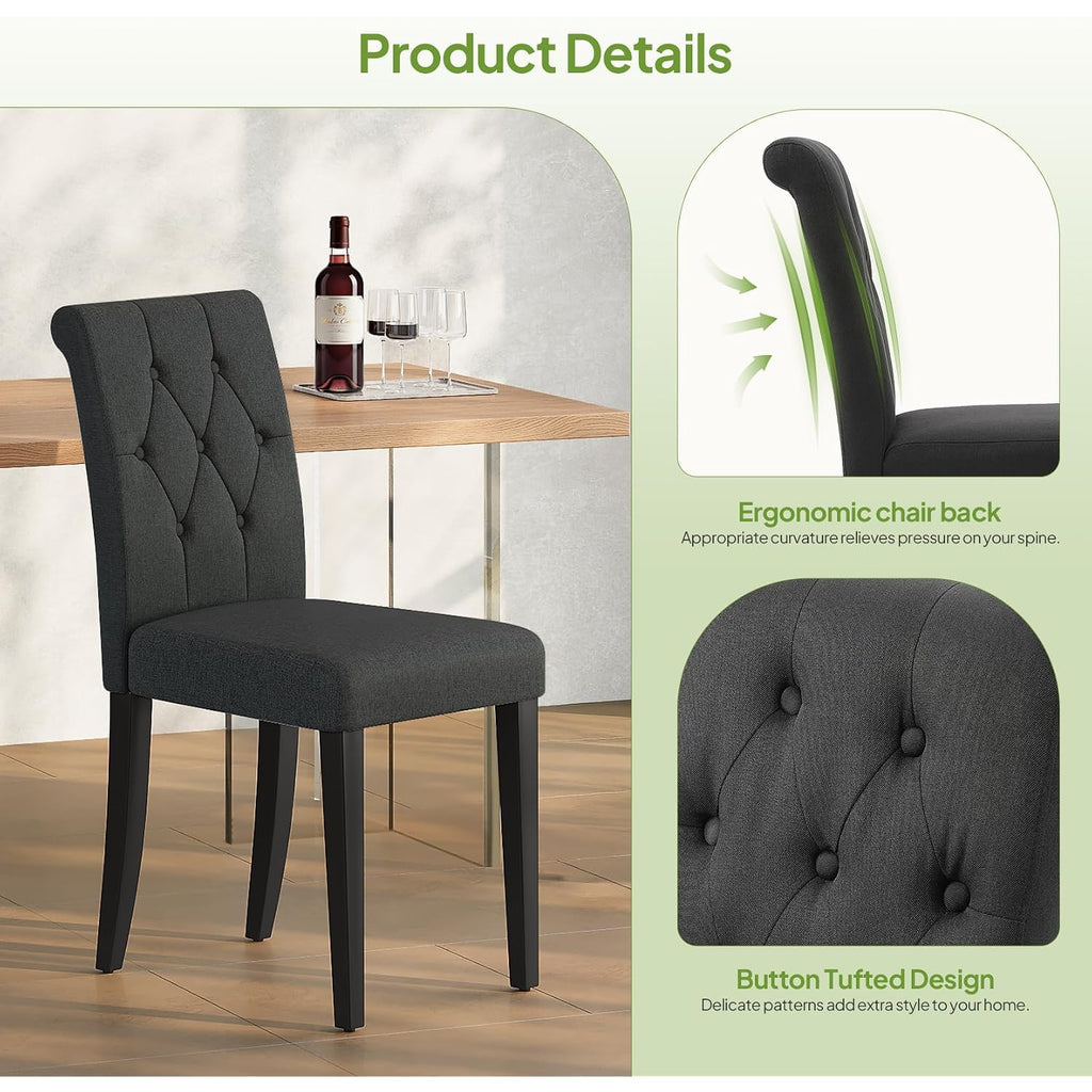 Welzona Upholstered Dining Chairs Set Of 4, Button Tufted Parsons Dining Chair With Solid Wood Legs, Modern Fabric Side Chair For Dining Room/Kitchen/Restaurant/Hotel- Black