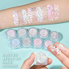 Teenitor Clear White Body Glitter Face Glitter Hair Glitter for Women, 9 Shapes Face, Body Hair Glitter Gel, Makeup Glitter for Concerts Music Festival Birthday Party Halloween