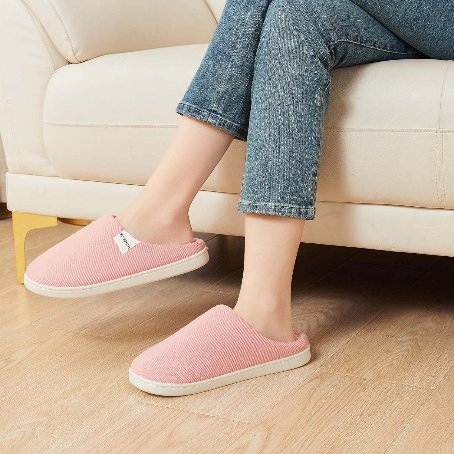 HUXMEYSON Slippers for Women, Womens Slippers Indoor Outdoor with Memory Foam, Cozy & Warm House Slippers for Woman with Anti-Slip Rubber Sole