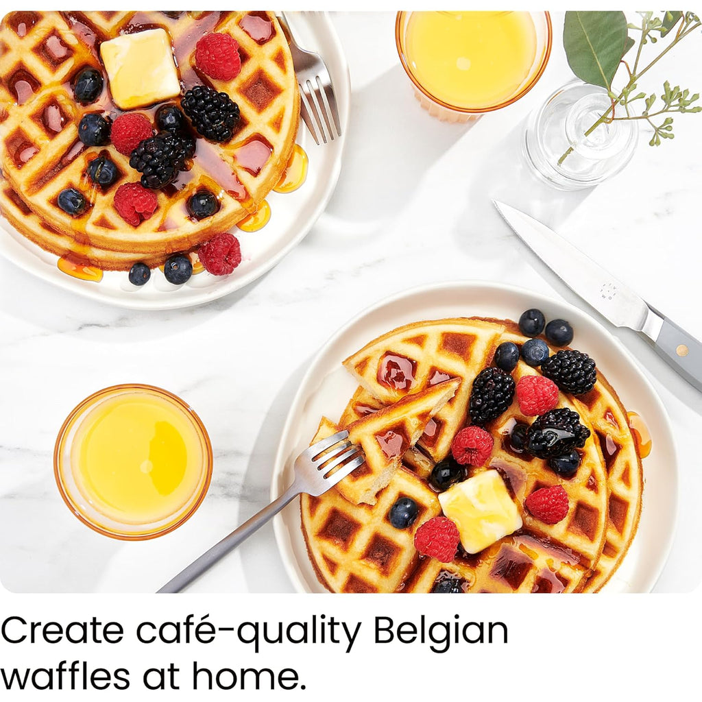 Chefman Rotating Belgian Waffle Maker, 180° Flip Iron w/ Non-Stick Plates, Adjustable Timer, Locking Lid, & Drip Plate, Space Saving Storage, Mess-Free Breakfast, Stainless Steel/Black
