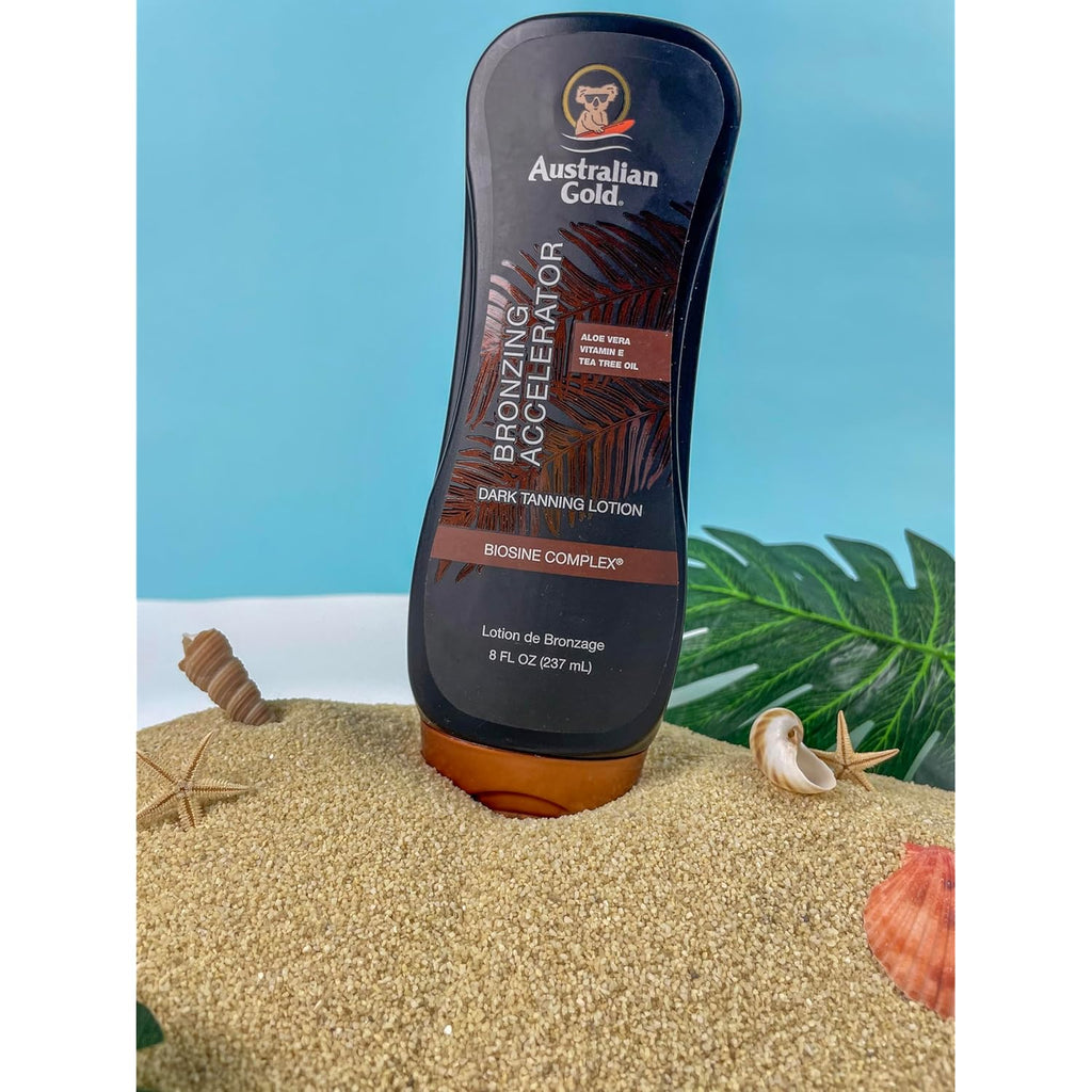 Australian Gold Dark Tanning Accelerator Lotion With Bronzer, 8 Ounce, New Package Same Formula, B003GX5SSC