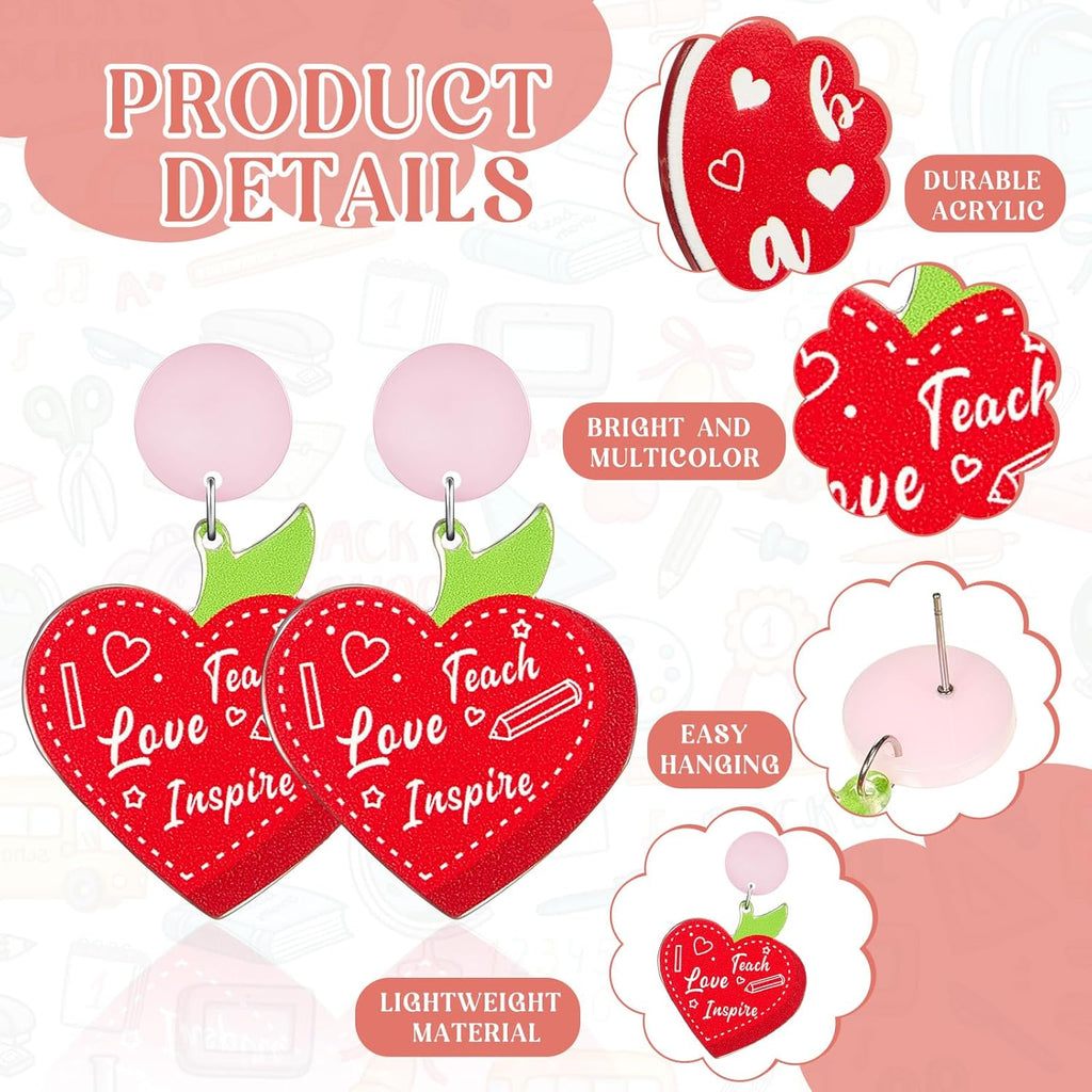 16 Pairs Teacher Earrings Bulk Glitter Acrylic Teacher Earrings for Women Graduation Holiday Jewelry Gifts