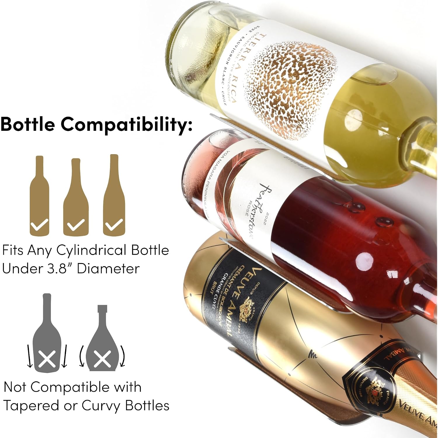 Wall Mounted Wine Rack Set – 6-Piece Aluminum Bottle Holders With Non-Slip Cork Pads For Secure Storage