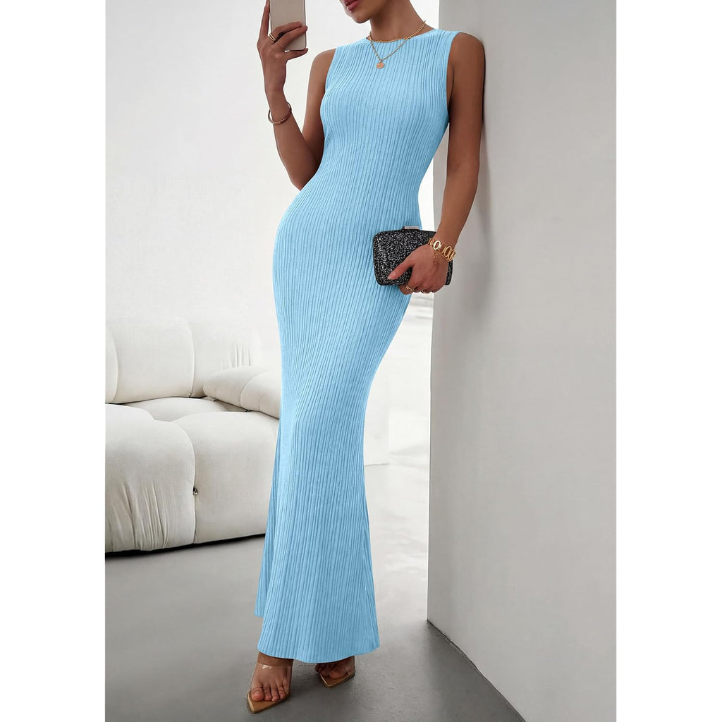 Prettygarden Women'S 2026 Summer Casual Maxi Dresses Ribbed Knit Sleeveless Bodycon Elegant Going Out Beach Vacation Clothes