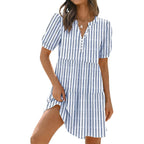 Etcyy Sundresses For Women 2026 Vacation Swimwear Coverups Boho Floral Beach Dress Striped Short Sleeve Tshirt Summer Dresses