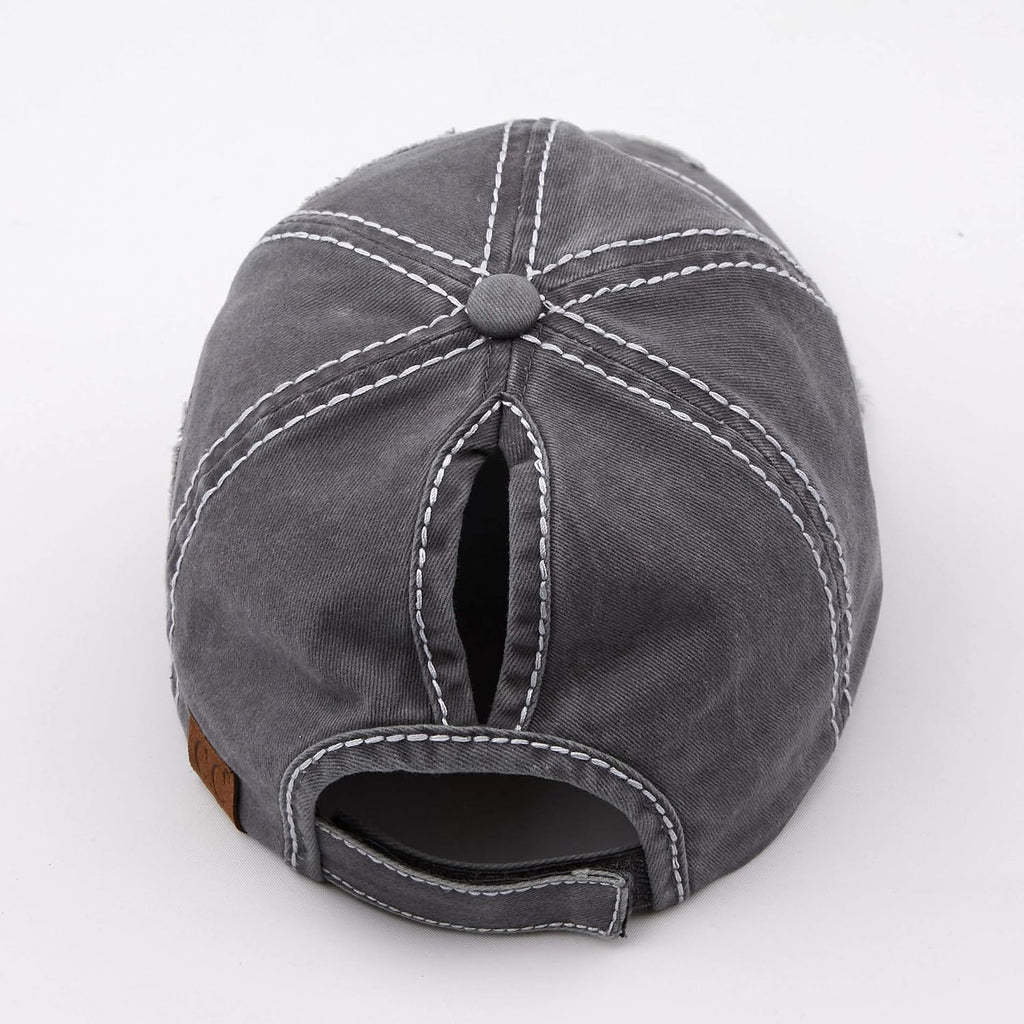 C.C Exclusives Hatsandscarf Washed Distressed Cotton Denim Ponytail Hat Adjustable Baseball Cap (Bt-14)